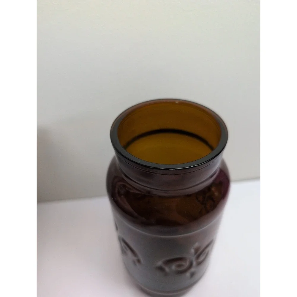 Vintage Borden Jar 1970's Fleur De Lis Apothecary With Lid Dark Amber